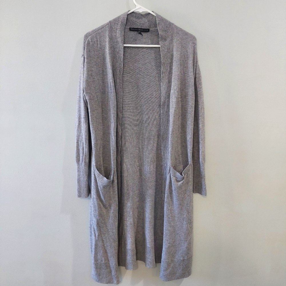 White House Black Market Duster Cardigan Sweater Large gray open front pockets